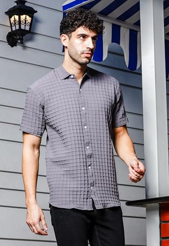 Image of IndoPrimo Men's Regular Fit Fancy Square Kniting Casual Shirt for Men Half Sleeves