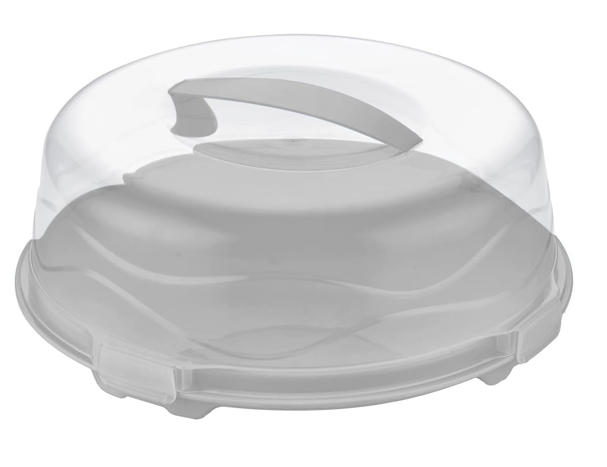 Best House | Plastic Cake Box | Round | GREY | Reusable Clear Cake Cover with Lid Carry Handle | Transport Storage Food Container Takeaway Holder, Cake Stand with Lids - 33 x 11.5 cm (Pack of 1) โ image 1
