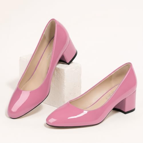 Image of SKYSTERRY Women's Low Heel Dress Pumps Shoes 2 Inch | Low Chunky Block Heel Pumps, Closed Round Toe Heels, Patent Leather Office Work Wedding Pumps Shoes