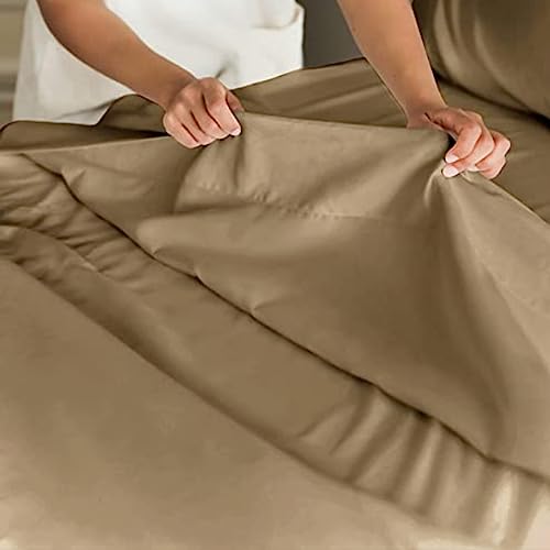 Image of Flat BedSheet with 2 Pillow Covers 600 TC 100% Egyptian Cotton Bedsheet Comfortable & Durable Hotel Quality Sheet (Queen 90x102, Beige)