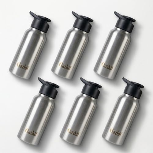 Image of Clazkit Sporty Stainless Steel Water Bottle 500ml Set of 6 |ISI Certified| Leakproof, Rust-Free, BPA-Free, Durable for College, Fridge, Sports, Gym, Yoga & Office