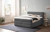 Belanoti Loft Boxspringbett 200x200 mit Bettkasten 7-Zonen Taschenfederkern Matratze inklusive Visco Topper Bett 200x200 in der Farbe Anthrazit H2 und H3 Polsterbett mit Stauraum