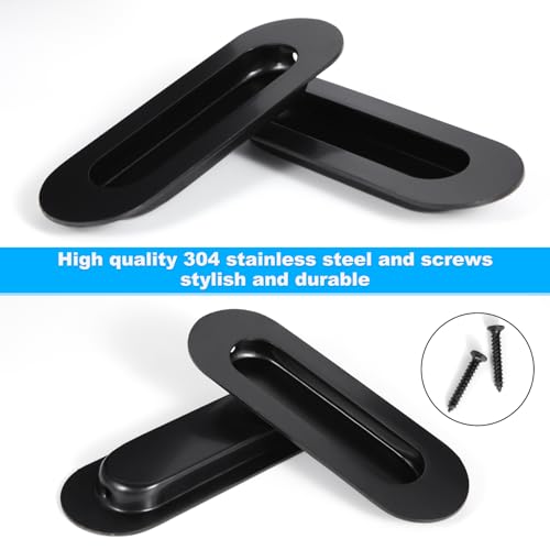 Lyaor Muschelgriff 2 Stück Gebürstet 304 Edelstahl Schiebetürgriff 120mm Verdeckt Oval Griff Schiebetür Ziehgriff Muldengriff Möbelgriff mit Schraube für Kleiderschrank Schrank Zimmertüren - Schwarz