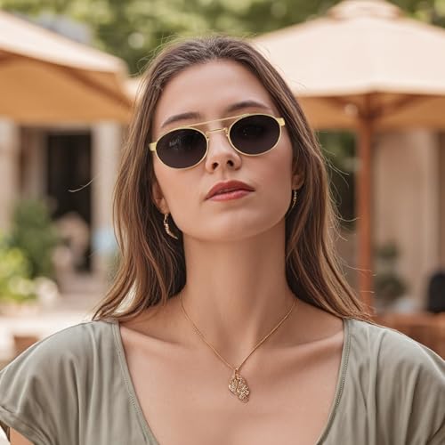 FEISEDY Classic Trendy Oval Sunglasses Women Men Cute Small Shade Metal Frame Sunnies B02643