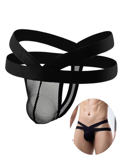 comeondear String Sexy Homme sous-Vêtements Grande Taille Tanga Culotte Lingerie Noir Jockstrap Thong Slip Stretch Taille Basse G-String(Noir,M)