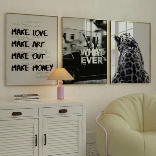 JORCEDI 3er Poster Aesthetic Schwarz Weiß Set Geparden Wandkunst Moderne Wandbilder Fashion Leinwand Bilder für Schlafzimmer Wohnzimmer Deko Ohne Rahmen (30 x 40 cm)