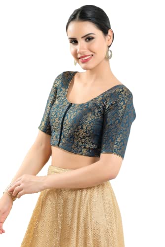 Image of Vamas Women's Brocade & Georgette Padded Self Design Half Sleeve Readymade Saree Blouse (X-1126.ELB)