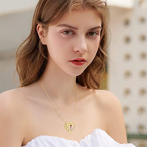 10K 14K 18K Gold Natural Diamonds and 2-5 Birthstones Heart Necklace for Women,Personalized Name Necklace Gift for Mom Gifts for Mother's Day(G-H Color, I2-I3 Clarity)4