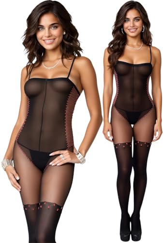 Image of ToBeInStyle Women's Assorted Bodystocking Sheer Opaque or Fishnet Crotchless Lingerie Bodysuit