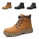 Work Boots Mens Waterproof Safety Shoes Women Lightweight Non-Slip Steel Toe Cap Boots Brown Size 10
