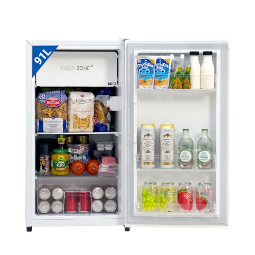 Techomey Kühlschrank 90L Mini Kühlschrank Weiß Kühlschrank klein mit Umkehrbare Tür kleiner kühlschrank leise für Küche Büro Schlafzimmer kleine Wohnungen Hotels 39dB 7-Stufen Thermostat 0-10