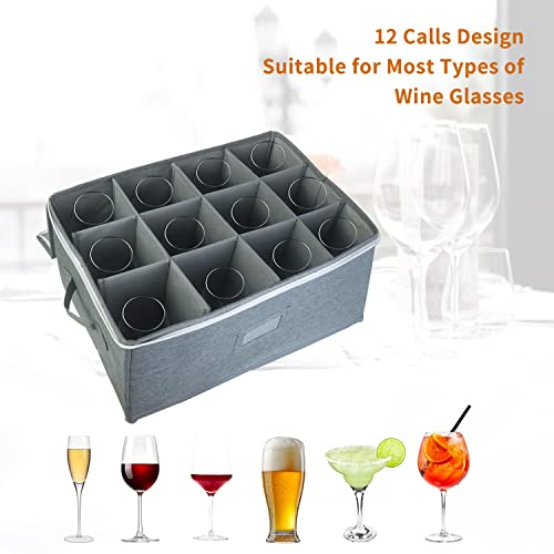 Boczif Wine Glass Storage Cases, Stemware Storage Chest Boxes With Dividers, Glassware Storage Containers Holds 12 Red Or White Wine Glasses, Champagne Flutes, Crystal, Drinkware With Label Window #TOP2