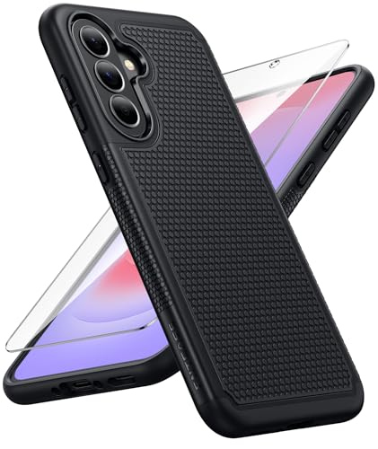 FNTCASE for Galaxy A37-5G Phone Case - Samsung Military Grade Drop Protection Cases 14ft Drop Tested Screen Protector Included Anti-Slip Matte Textured TPU+PC Dual Layer Shockproof Cover (Black)