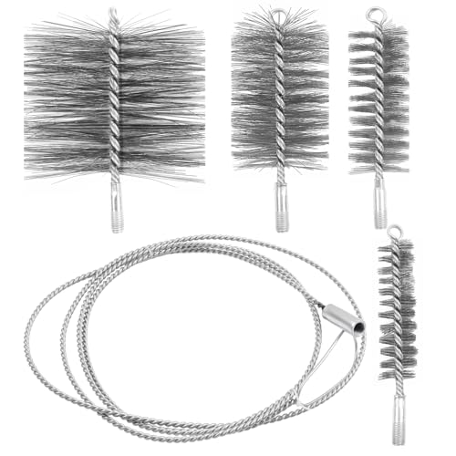 MaxEarn 5Pcs Chimney Brush Set 4 Size (1.2+ 2 + 3 + 6) Chimney Cleaning Brush & 3m Flexible Stainless Steel Push Rod Chimney Sweep Kit for Flue Fireplace Sewage Pipe Fume Hood