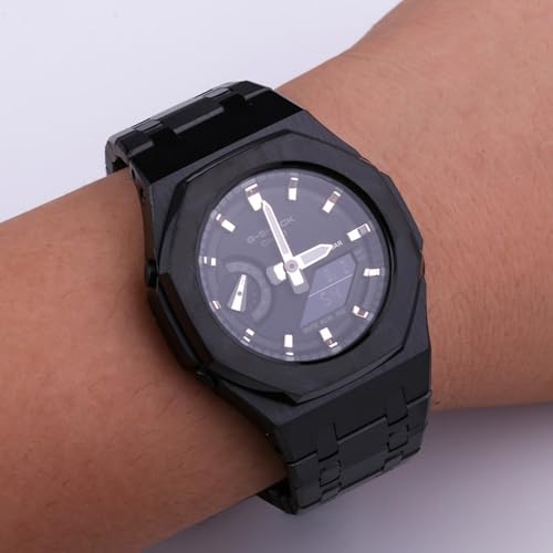 Image of GA2100 Stainless Steel Watch Band Case Mod Kit, Smooth Bezel without Nails Metal Strap Accessories Compatible with Casio Mens G-Shock GA2100 /GA-2110 Watches