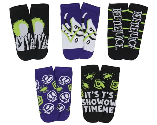 Bioworld Beetlejuice Its Show Time 5 Pack No-Show Ankle Socks For Men and Women
