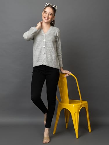 Image of Wear lusso Women Woolen V Neck Casual Wear Stylish Cardigan Sweaters for Winter with Side Pocket | Cozy and Warm Winter Sweater for Girls /Ladies