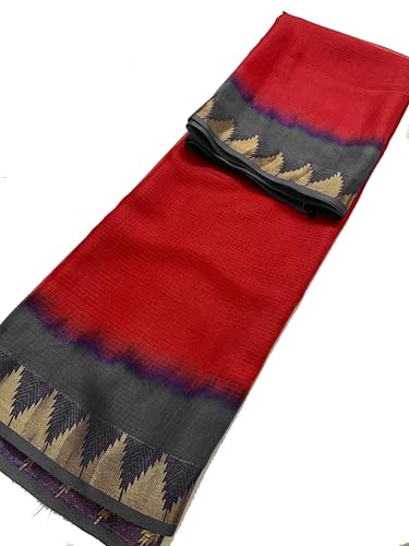 Image of Women's Bhagalpuri Pure Kota Doria Silk Net Saree With Temple Zari Border and Running Blouse Piece