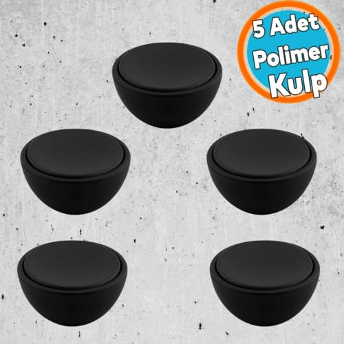 Polimer Düğme Kulp İçbükey Mat Siyah Dolap Mobilya Mutfak Dolabı Çekmece Kulpu Kulbu 5 Adet