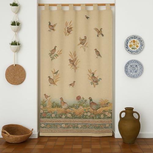 Mercatienda Cortinas de Pueblo para Patios de Interior y Exterior de casa alpujarras de travillas Modelo Flores y perdices (imágenes Reales).