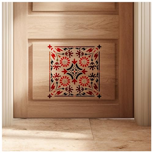 Image of Kayra Decor Country Floral Stencils for Wall Painting - Pack of 1, Sheet Size 24 x 24 inch /Design for Wall Painting 22 x 22 inch - Large