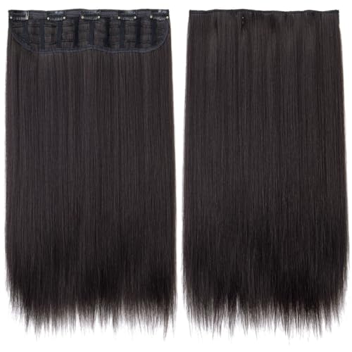 Yamel Clip in Hair Extensions One Piece 5 Clips Long 16 inch Darkest Brown Straight Synthetic Hairpieces 3/4 Full Head Clip in Hair Extension - Image 4