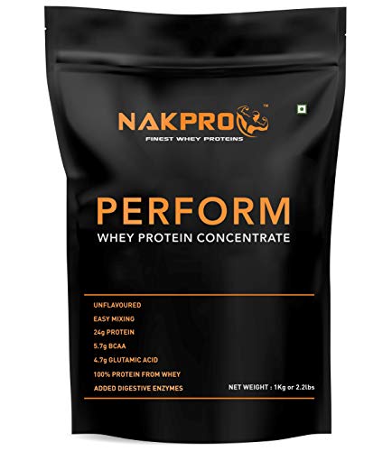 Image of NAKPRO PERFORM Whey Protein Concentrate - 24g Protein, 5.7g BCAA & 4.7g Glutamine (30 Servings) & Perform Whey Protein with Digestive Enzymes, Whey Protein Supplement Powder - Strawberry (30 Servings)