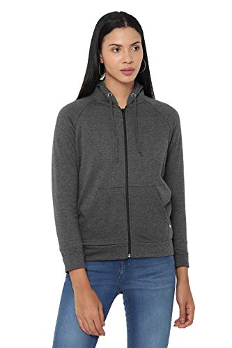 Image of Allen Solly Women's Synthetic Hooded Neck Sweatshirt | Long Seelves Regular Fit Zipper
