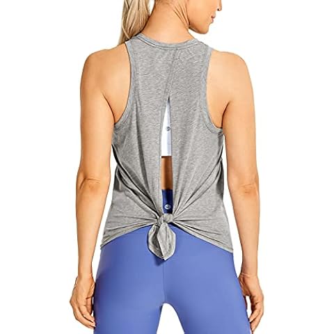 CRZ YOGA Women's Workout Tank Tops Tie Back High Neck Pima Cotton Yoga Shirts Loose fit Athletic Sports Top Heathered Medium Grey 10 Cover