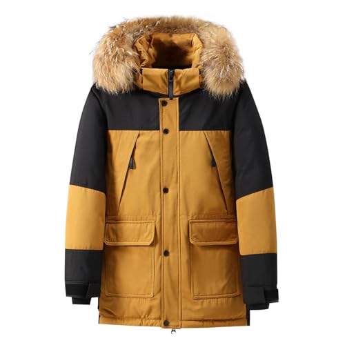 Winter Cargo Parka Jacket Mens Warm Hooded down Coats Fashion Long Sleeve Puffer Quilted Jacket with Fur Hood