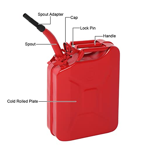 Karlhome 20 Litre 5 Gallon Metal Gas Can Fuel Tank Can Petrol Diesel Storage Can Portable with Spout System, for Automobile Vehicle Off Road Emergency Supply, Red 2 Karlhome 20 Litre 5 Gallon Metal Gas Can Fuel Tank Can Petrol Diesel Storage Can Portable with Spout System, for Automobile Vehicle Off Road Emergency Supply, Red - Image 2