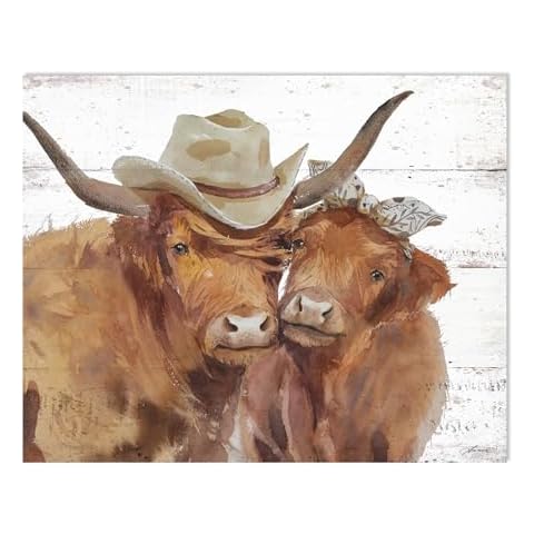 1 KINGO Highland Cow Farmhouse Wall Art: Cow Pictures Wall Decor for Country Kitchen Wall Hanging Posters Rustic Farm Animal Cattle Wall Art Canvas Prints Modern Bedroom Decor for Couples 24"x30" Cover