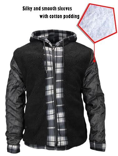 Winter Flannel Fleece Jackets for Men, Plaid Warm Sherpa Lined Coats With Hood Zip Up Hoodie Sweatshirt4