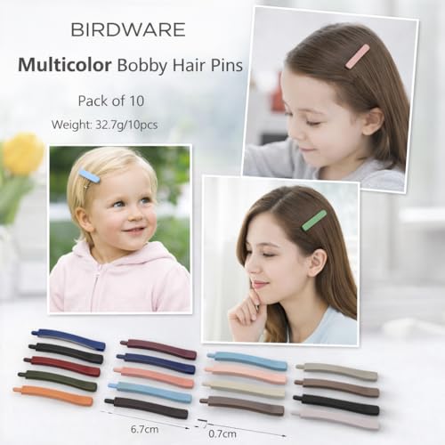 Image of BIRDWARE matte Hair Pin, Acrylic Hair Barrette, Thin Bobby Pin, Korean Hair Accessories Tictac Hair claw Clips Stylish hair Clip For Girls Women (Multicolor, Pack of 10 (Flate pin) (black)