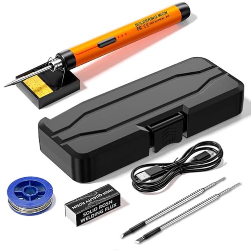 DAJILI Kit de soldador inalámbrico, soldador USB portátil con 3 puntas de soldadura, kit de soldadura recargable de 8 W, 800 mAh, compatible con ajuste de 3 engranajes de 300 a 450 °C, soldador de