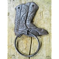 Vintage Cast Iron Antique Style Rustic COWBOY BOOTS Door Knocker TOWEL RING Holder