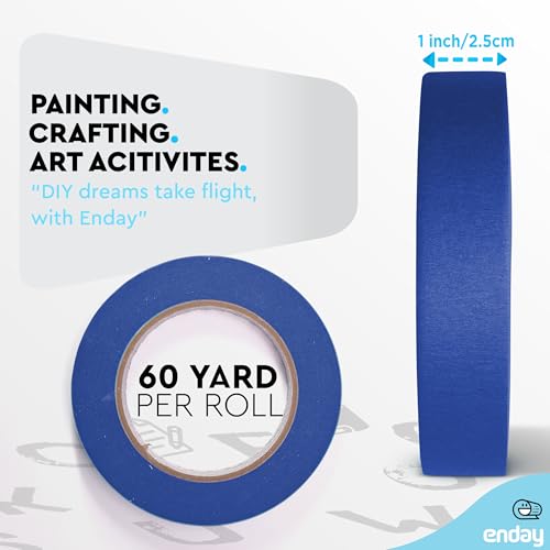 Image of Enday Colored Masking Tape (6 Pack) 1080 Ft x 1 in - Colored Masking Tape 1 inch Wide x 180 Feet (60 Yards) per roll - Painters Tape, Great for Arts Crafts & Labeling