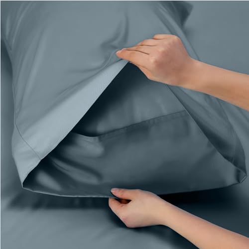 Image of Bedsure Cooling Sheets Twin, Rayon Derived from Bamboo, PureWoven, Breathable & Soft Twin Sheets Set, Deep Pocket Up to 16 Inches, Hotel Luxury Silky Bedding for Hot Sleepers, Dusty Blue
