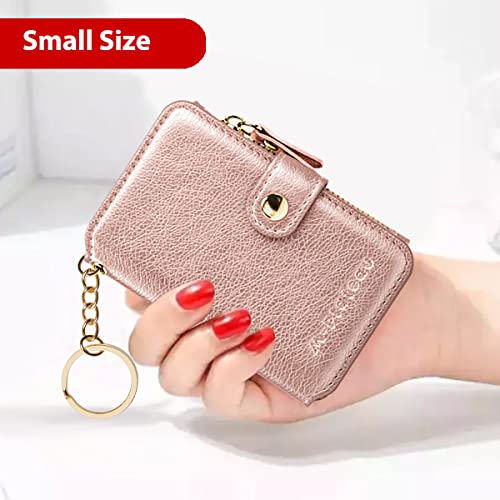 M-Plateau Card Holder, Womens Wallet Pu Leather Keychain Wallet Wristlet With Zipper Coin Pocket And Id Window Gift For Women Gift Box (Pink) #TOP6