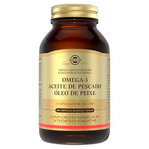 SOLGAR Omega 3 de triple potencia, apoya el cerebro y los ojos, es bueno para la salud del corazón, aceite de pescado, 100 cápsulas blandas, el embalaje puede variar