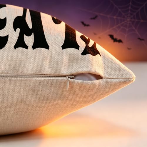 Gujiahone Halloween Pillow Covers 18 x 18 Set of 4 -Linen Print Thanksgiving Sofa Pillow Cover -Happy Halloween Cushion Case for Holiday Party Living Room Bedroom Home Fall Decorative - image 4