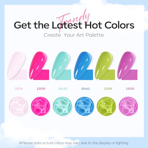 Image of Modelones Gel Nail Polish Set, 6 Colors 2026 Spring Summer Pastel Mint Purple Light Pink Gel Polish Rainbow Bright Neon Green Blue Hot Pink Nail Polish Soak Off LED Manicure Salon DIY Starter kit Gift