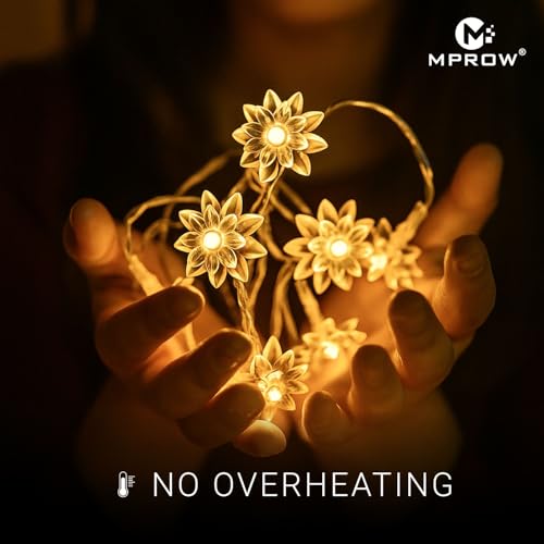 Image of MPROW Lotus Flower String Lights - 2O LED Fairy Lights with Remote, Waterproof Decorative Lights for Home, Diwali, Christmas, Wedding, Party, Garden, and Bedroom (Yellow Color)