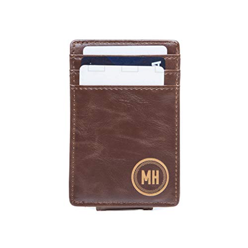 Swanky Badger Personalized Wallet â€“ Money Clip Leather Wallet (Brown Circle)