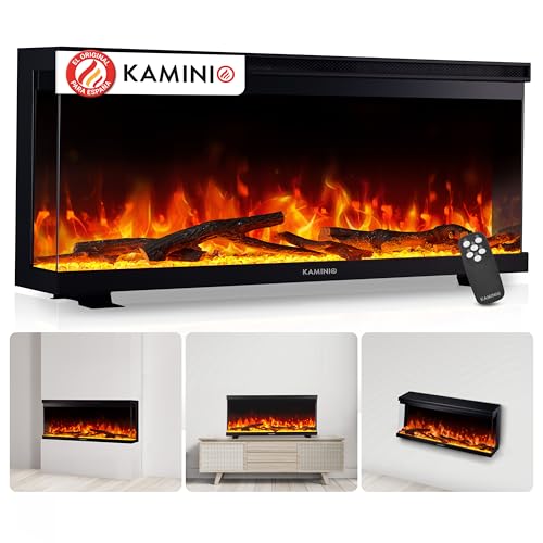 KAMINIO Eléctrica Chimenea Lea - Chimenea eléctrica 3 en 1 con Vista panorámica, calefacción, Efecto de Llama 3D, 12 Colores de Llama (36 Pulgada)