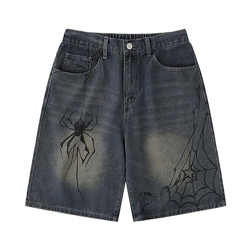 Y2k Baggy Shorts Men Harajuku Spider Graphic Shorts Jeans Hip Hop Vintage Jorts Y2k Streetwear