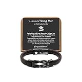 JoycuFF High School College Graduation Gifts for Men Him 2026, Graduation Leather Stainless Steel Knot Bracelets for Men, Class of 2026 Gifts for Him Son Grandson Boyfriend Brother