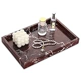 Bandeja Baño Bandeja Mármol Natural Rectangular Antideslizante Bandejas Decorativa para Cosmético, Salón, Dormitorio, Joyas, Velas, Jabón, Toalla (Rojo Púrpura, 30 x 20 x 3 cm)