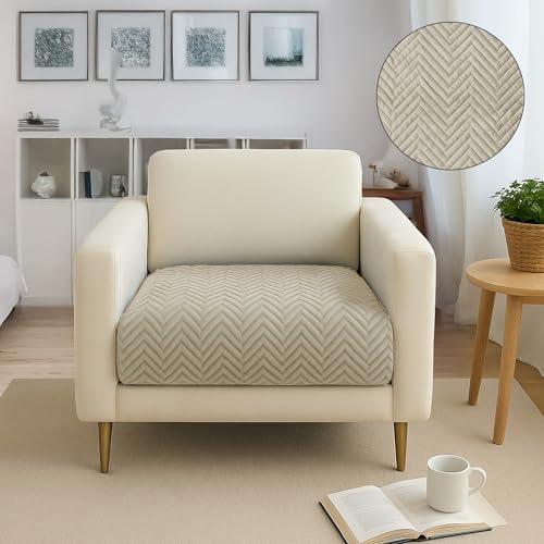 Image of Amazon Basics - Velvet Quilted Make Your Own Sofa Cover |1 Seater | Multi-Layered Fabric |70cm x 70cm | 350 GSM | Color - Beige