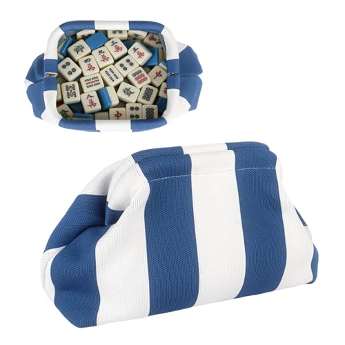 Bolso tejido para fichas Mahjong azul y blanco
